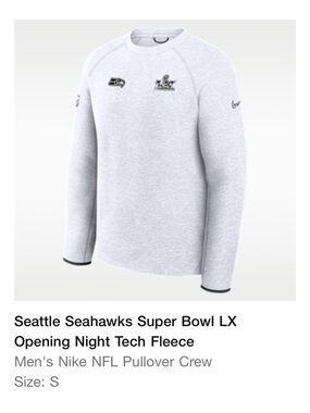 Nike Seattle Seahawks Super Bowl LX Opening Night Tech Fleece Sweatshirt Small
